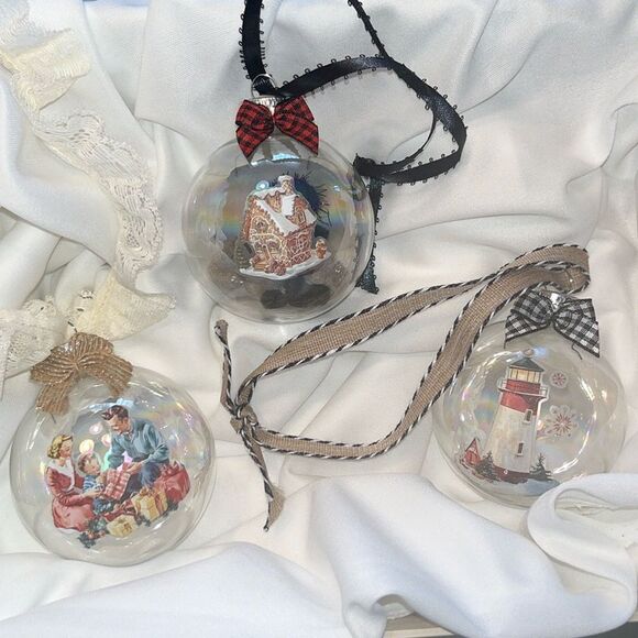 Upcycled Clear Glass Ornaments 3 Different Christmas Balls Light Ginger Gifts - Picture 1 of 15